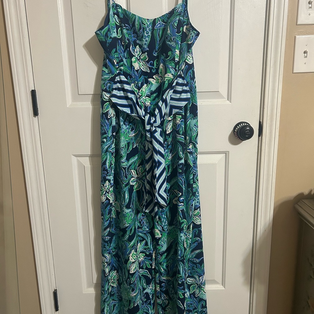 Lilly Pulitzer Blue and Green Floral Jumpsuit